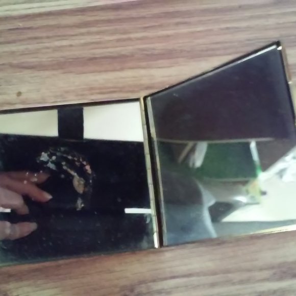Mirror Purse Hinged Pocket Glovebox Rose Both Sides 3 1/4" x 3 1/4" OPEN It's 6" - Picture 4 of 5
